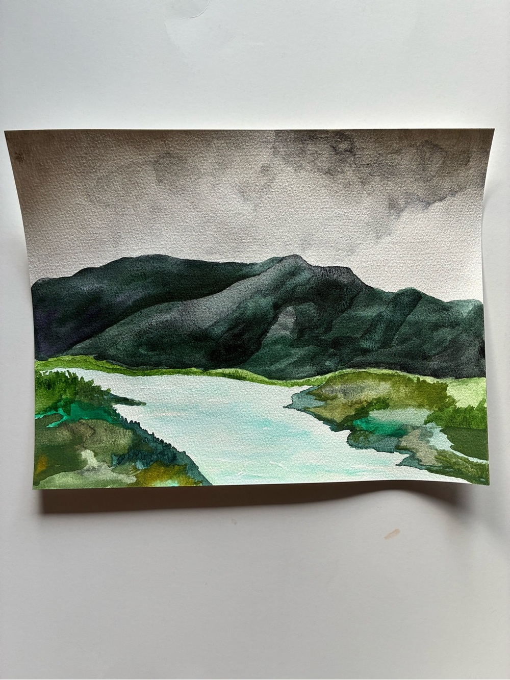 Green Mountain Lake Original Watercolor Wall Art
